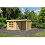 Karibu Gartenhaus Askola 3,5 mit 240 cm Schleppdach, Seiten- und Rückwand in Lamellenoptik – beige