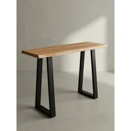 KADIMA DESIGN Schreibtisch Massivholz Industriell 118x41 cm Akazie Live-Edge Goldbraun-Schwarz Schmal | Platzsparend Weser Kollektion Kadima Design