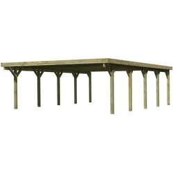 Karibu Carport Doppelcarport Classic Doppel 3 PVC Dach ohne Rundbögen (Holzcarport)