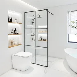 Home Deluxe - Duschabtrennung - BAKI - Breite: 160 cm, Schwarzer Rahmen, Klarglas, 6 Raster Optik - 10 mm ESG - Sicherheitsglas I Walk in Dusche, D... - Transparent