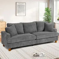 3-Sitzer-Sofa aus Cord, großes, modernes, gepolstertes, gerades Sofa mit extra tiefen 53-cm-Sitzflächen, 2 Kissen, 220 x 76 x 84 cm (L x B x H), Grau