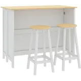 HOMCOM zentrale Kücheninsel mit 2 Hockern, Tisch- und Barhocker-Set mit Stauraum und klappbarer Arbeitsplatte, 2 Schränken, 4 Türen, modernes De... - Weiß