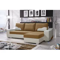 Fun Möbel Ecksofa COLLIN mit Schlaffunktion Weiss / Cappuccino Ottomane Rechts - Schwarz