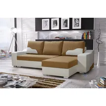Fun Möbel Ecksofa COLLIN mit Schlaffunktion Weiss / Cappuccino Ottomane Rechts - Schwarz