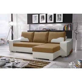 Fun Möbel Ecksofa COLLIN mit Schlaffunktion Weiss / Cappuccino Ottomane Rechts - Schwarz