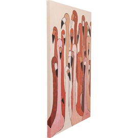 Kare Bild Touched Flamingo Meeting, Rosa/Rot, Leinwandbild, Massivholz Rahmen, Acrylfarbe, handgemalte Details, 120x90 cm