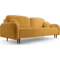 WFL GROUP Sofa mit Bettkasten - Schlafsofa mit Schwarze Holzbeinen - 3-Sitzer Sofa Couch mit Schlaffunktion Bettfunktion Skandinavisch Polstergarnitur - Gelb