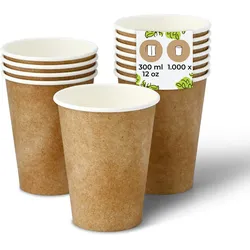 BIOZOYG 1000 Stück Kaffee Trinkbecher braun 300ml / 12oz Einwegbecher Pappbecher für Heißgetränke, umweltfreundlich kompostierbare To-Go-Becher