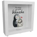 speecheese Spardose Pinguin Mutter und Kind Rahmen Spardose aus Holz mit Spruch Für große