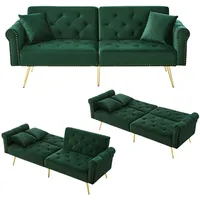 Lontl Schlafsofa 2 Sitzer mit Schlaffunktion – Verstellbares Sofa aus Samt, Schlafcouch klappbar & platzsparend, kleines Sofa für Wohnzimmer & Gästezimmer (Antique Green)