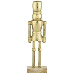 Dekofigur Nussknacker 32cm Gold Aluminium auf Holzsockel Handarbeit