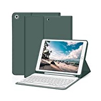 ZOYU Hülle mit Tastatur für iPad 9. Generation 2021/iPad 8. Generation 2020/iPad 7. Generation 2019, iPad 10,2 Hülle mit Tastatur, Bluetooth Tastatur Folio mit Stifthalter, QWERTZ Layout, Dunkelgrün