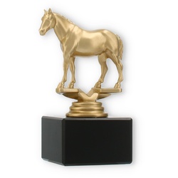 Pokal Kunststofffigur Quarter Horse goldmetallic auf schwarzem Marmorsockel 13,7cm