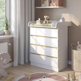 VitaliSpa Wickelkommode Emmi, Weiß/goldkraft Eiche, 80 x 111.7 cm mit 4 Schubladen,