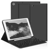 aoub Hülle mit Tastatur für iPad 9./8./ 7. Generation, Kabellose QWERTZ Tastatur Hülle mit Stifthalter für iPad 10,2 Zoll 2021/2020/2019, Schwarz