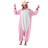 AKAAYUKO Damen Herren Karneval Kostüm Pyjama Weihnachten Tiere Onesie Halloween Jumpsuit Schlafanzug Faschingskostüme Overall Nachtwäsche Rosa Einhorn-XK - M