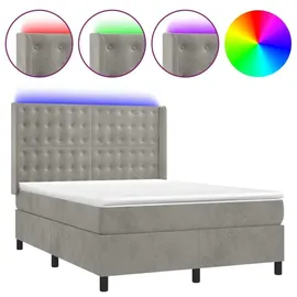 vidaXL Boxspringbett mit Matratze & LED Hellgrau 140x200 cm Samt