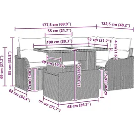 vidaXL Garten-Lounge-Set 5-tlg. hellgrau Polyrattan