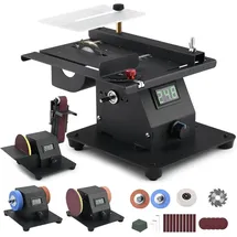 XIIW 4IN1 Mini Tischkreissäge mit Led-voltanzeige, 0-90° Verstellbarer Bandschleifer 10 Schleifbänder, 350W Doppelschleifmaschine, Multifunktionsgerät mit 7-stufig Geschwindigkeit