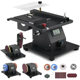 XIIW 4IN1 Mini Tischkreissäge mit Led-voltanzeige, 0-90° Verstellbarer Bandschleifer 10 Schleifbänder, 350W Doppelschleifmaschine, Multifunktionsgerät mit 7-stufig Geschwindigkeit
