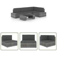 The Living Store 5-tlg. Garten-Lounge-Set mit Kissen Grau Poly Rattan - Grau
