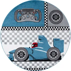Kinderteppich AYYILDIZ TEPPICHE "Kids 460", blau, H:12mm Ø:160cm, Kunstfaser, Teppiche, Kurzflor, Motiv Rennwagen