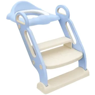 zonekiz Kinder Toilettensitz, Toilettentrainer mit Treppe, Griff, klappbarer Toilettenaufsatz, Töpfchentrainer mit Toilettensitz, für 2-6 Jahre Kinder, Kunststoff, Blau