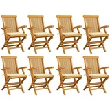 vidaXL Gartenstühle mit Creme Kissen 8 Stk. Massivholz Teak
