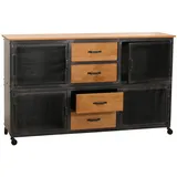 Mendler Sideboard HWC-N28, Kommode, Rollen 4 Schubladen, 3D-Struktur Industrial Retro Metall Holz 90x150x40cm ~ schwarz, natur