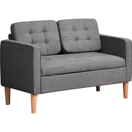 Homcom 2 Sitzer Sofa, Couch mit Stauraum, Holzbeine, Gepolsterter Polstersofa mit Samtoptik für Wohnzimmer, Schlafzimmer, 117x62x78 cm, Grau