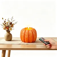 Howeifull LED Kürbis Kerzen mit Fernbedienung und Timer Flammenlose Dekorative Kerze 13cm Batteriebetrieb Echtwachskerze (Orange)
