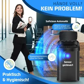 Kesser KESSER® Sensor Mülleimer Küche Automatik mit Bewegungssensor Abfalleimer | Soft-Close-Deckel Müllbehälter mit Touch-Bedienfeld & Sensor LCD-Display Edelstahl inkl. Müllsackhalter