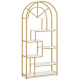 Barberpub Bücherregal 7 Ebenen 5183 40 x 30 x 180 cm Marmor-Weiß Gold