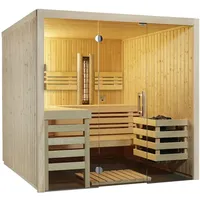 InfraWorld Sauna Panorama Complete 210 Fichte - 75 mm Multifunktionssauna inkl. 5-teiligem gratis Zubehörset Ohne Ofen/Steuerung Abverkaufsmodell
