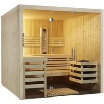 InfraWorld Sauna Panorama Complete 210 Fichte - 75 mm Multifunktionssauna inkl. 5-teiligem gratis Zubehörset Ohne Ofen/Steuerung Abverkaufsmodell