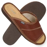 filsko® Veere Herren Leder Pantoletten, Slip-On, Open-Toe, Herren Hausschuhe, Echtleder mit Lochmuster - Braun - 47