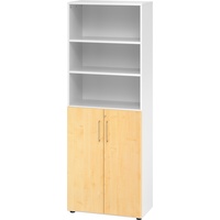 bümö Aktenregal & Schrank abschließbar, Büroschrank Regal Kombination Holz 80cm breit in Weiß/Ahorn - abschließbarer Schrank für's Büro &