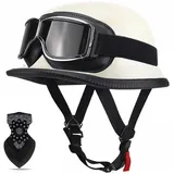 Motorradhelm Halbschalenhelm mit ECE, Retro Motorrad Leder Halbhelm Mit DOT/ECE Zertifizierung Vintage Motorrad Jethelm Kappe Halbschalenhelm für Cruiser Scooter Chopper