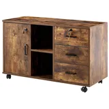 Ofcasa Aktenschrank Rollcontainer Abschließbar mit 3 Schubladen (1er Set) Büroschrank mit Rollen braun