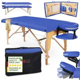 Zen® Startup Massageliege klappbar & Mobile Massagetisch aus Holz, stabile Massagebett - Massagebank höhenverstelbar, Tattoo & Kosmetikliege - Behandlungsliege mit Kopfteil, Armablage & Tasche (Blau)