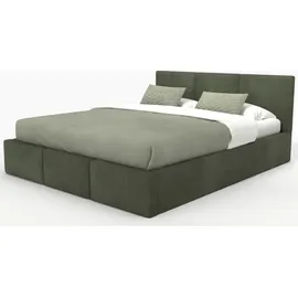 Muralo Polsterbett für Schlafzimmer Polsterbett mit Bettkasten und Gasdruckfeder Bett mit Polsterkopfteil Doppelbett 140x200 Bett mit Stauraum Khaki
