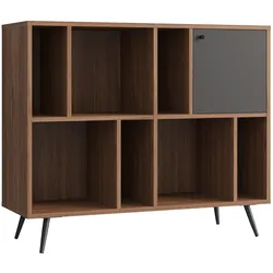 Bücherregal breit Walnuss Grau Standregal Wohnzimmer Regal
