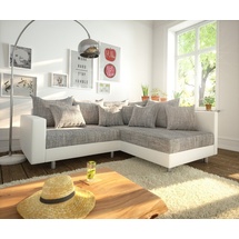 DeLife Ecksofa Clovis Weiss Hellgrau modular Armlehne Ottomane Rechts