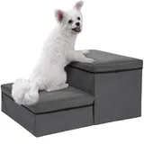 Hundetreppe mit Stauraum, 2 Stufen, faltbar, extra breite Haustierrampe, rutschfeste Hunderampe,Haustierleiter, Haustiertreppe für kleine bis große Hunde, Katzen, Dunkelgrau 60×40×30