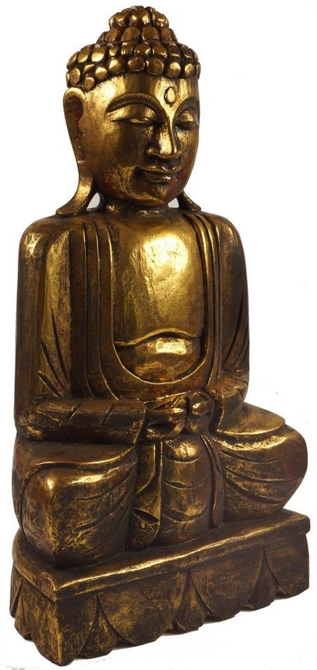 Guru-Shop Buddhafigur Holzbuddha, Buddha Statue, Handarbeit (50 cm) -.. goldfarben