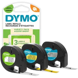 DYMO Original Schriftband für LetraTag, 3er Pack sortiert Papier / Plastik 12mm breite S0721800