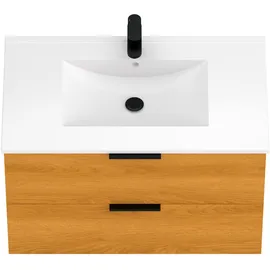 WELLTIME »Athen Badschrank Badezimmer WC Unterschrank mit Becken«, Waschplatz mit 2 Schubladen, Breite 80cm Softclose Bad