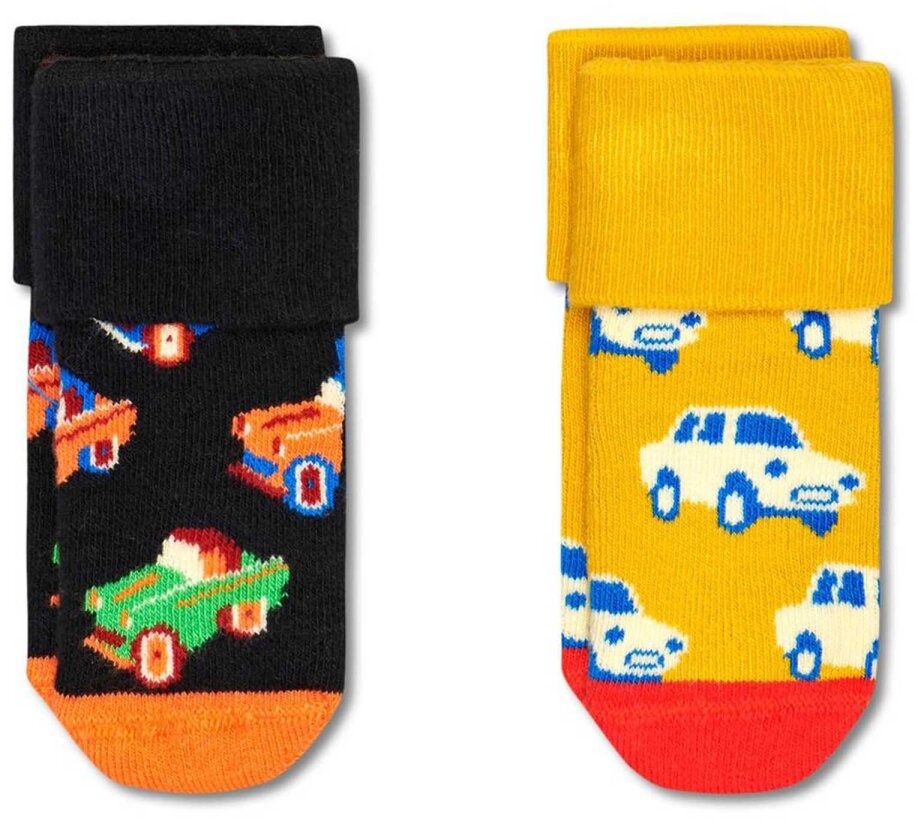 Happy Socks Baby Socken unisex, 2er Pack - Terry Socks, Bio-Baumwolle, Farbmix Car 13-17