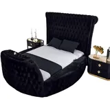 JVmoebel Schlafzimmer-Set Rund Bett Chesterfield mit Lift Schrank Rundbetten Möbel 3tlg., (3-St., Bett/2x Nachttische) schwarz