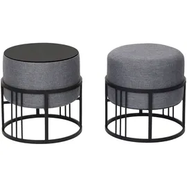 [en.casa] Hocker, Multifunktionaler stapelbarer Sitzhocker Tas 2er Set rund Dunkelgrau